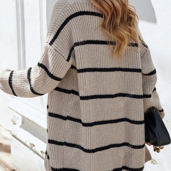 Casual Striped Cardigan Long Sleeve Grey Women Cardigans (Women's) - Picture 2 of 4